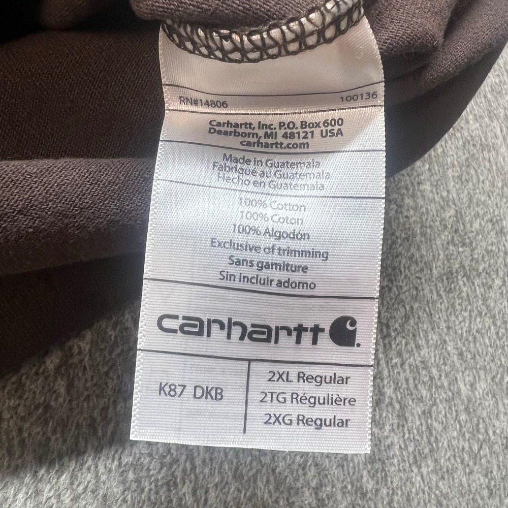 Carhartt Mens K87 DKB Workwear Pocket T-Shirt Dark Brown 2XL Original Fit Cotton - Picture 7 of 8